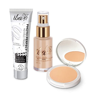 Iba Primer + Foundation + Compact Base Combo - Ivory Fair | Eid Makeup Kit Combo For Women & Girls | Long Lasting, Full Coverage Base Makeup | Vegan & Cruelty-Free